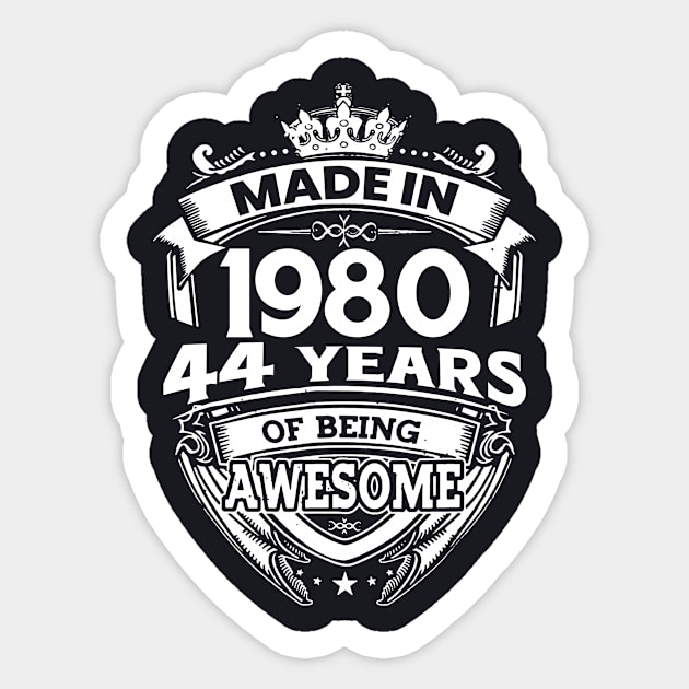 Made In 1980 44 Years Of Being Awesome 44th Birthday Sticker by ladonna marchand